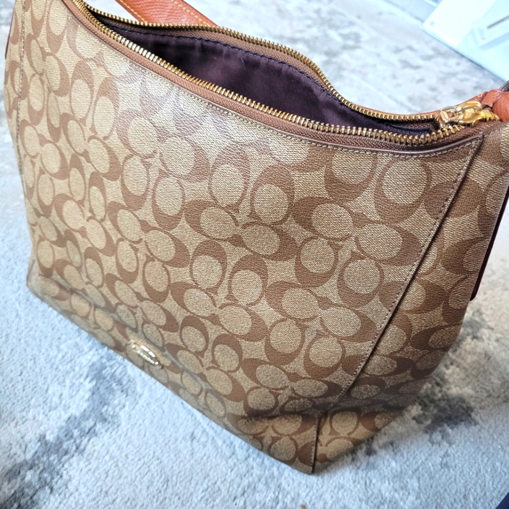 Brown C Pattern Leather Coach Purse